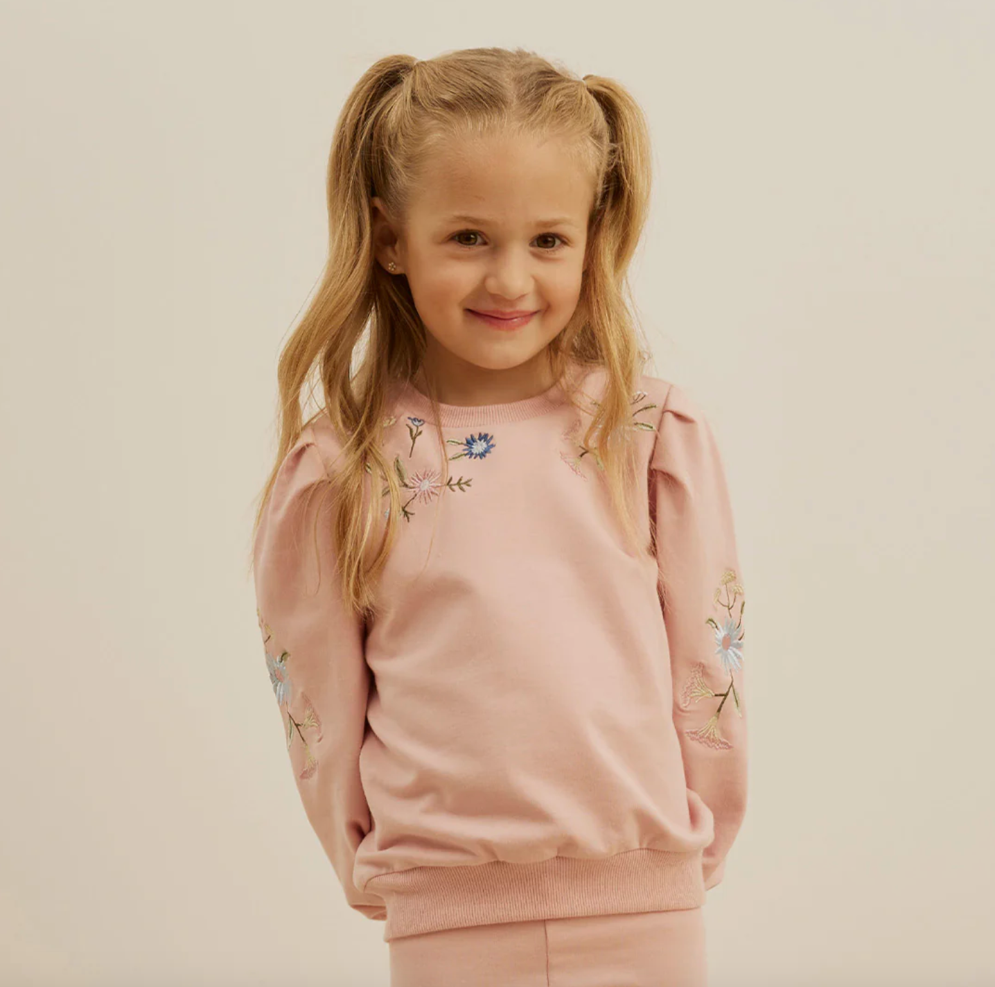Floral Embroidery on Pink Sweatshirt