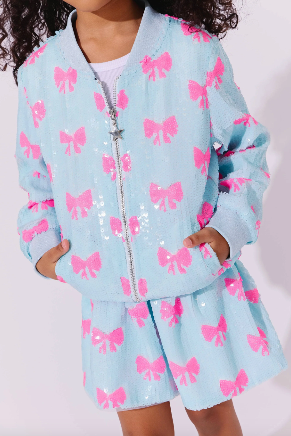 Pretty in Bows Sequin Bomber