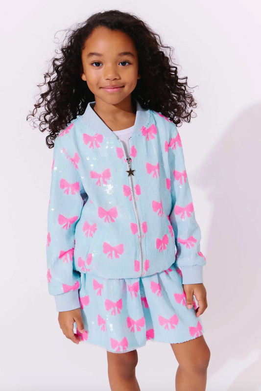 Pretty in Bows Sequin Bomber