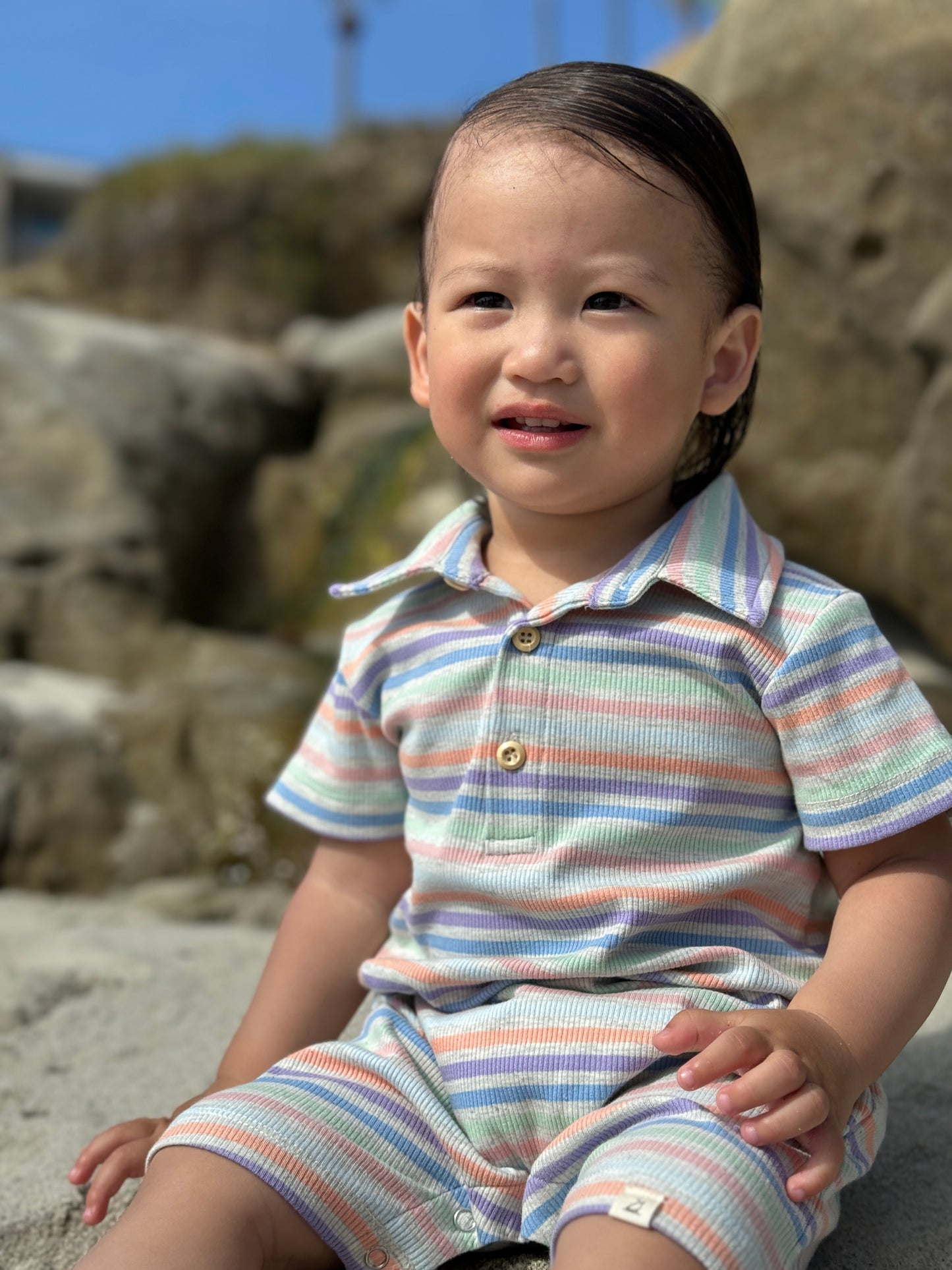 Peach Multi Stripe Drift Romper