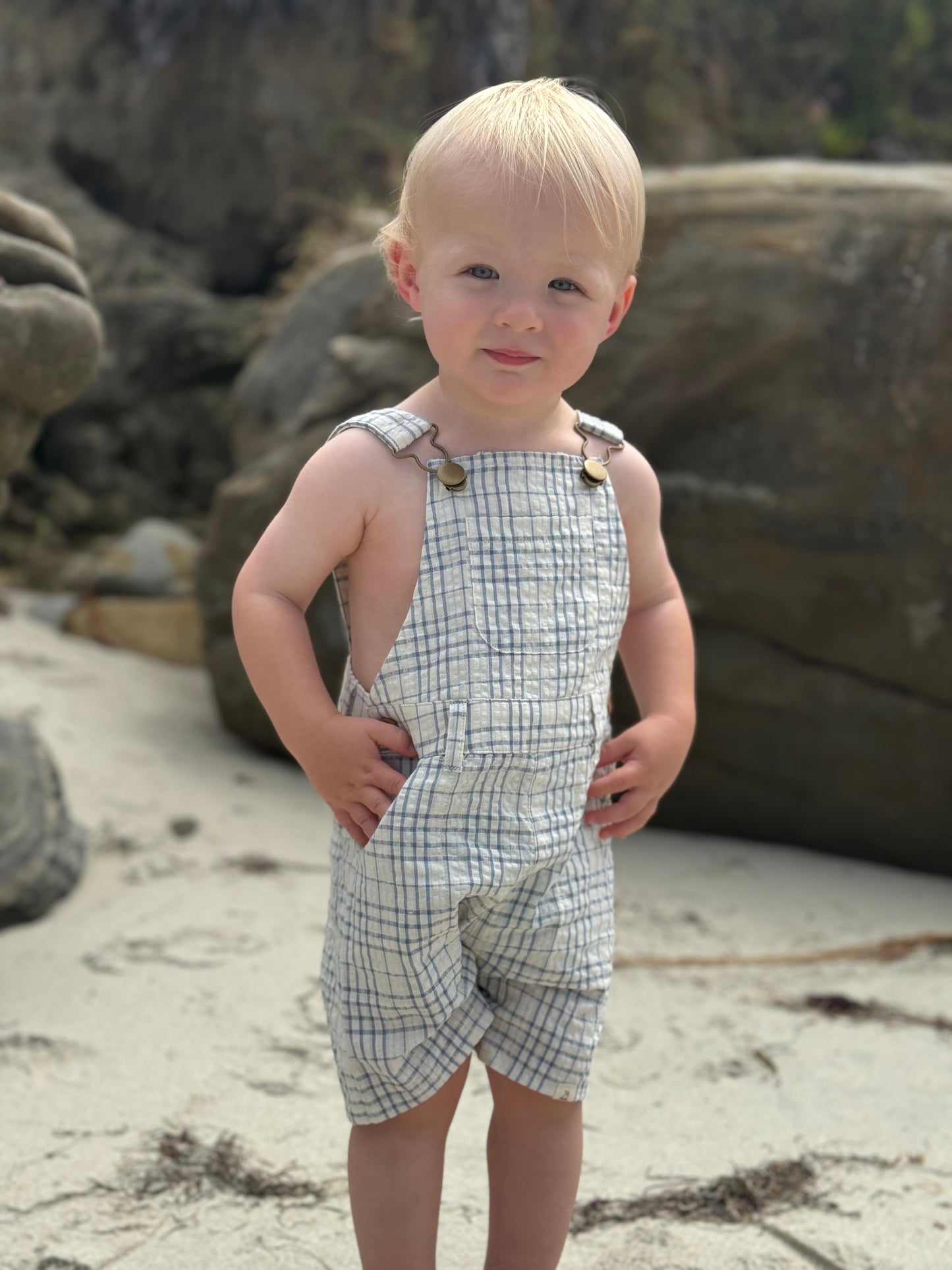 Chambray/Cream Plaid Galleon Overalls