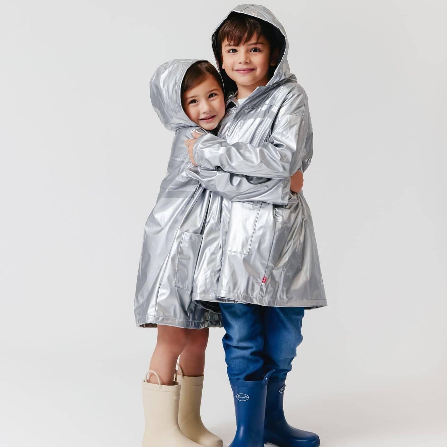silver metallic magnetic raincoat