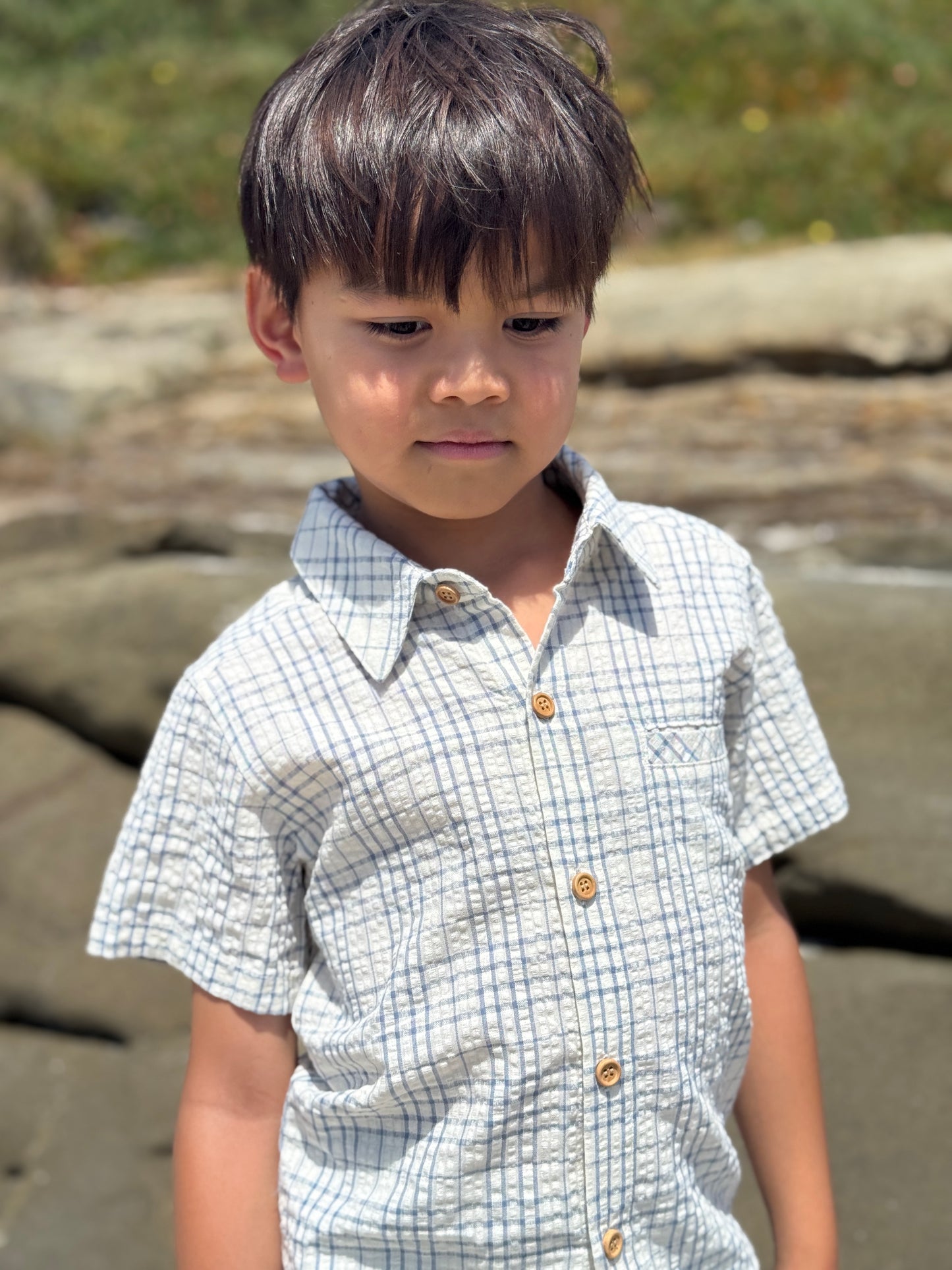 Chambray / Cream Plaid Newport Shirt