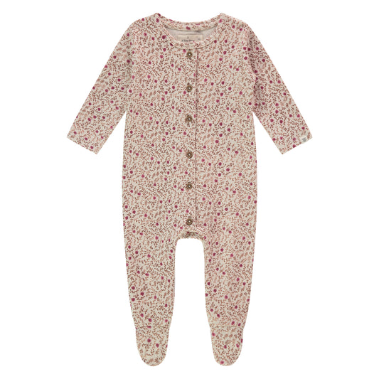 Rose Floral Button Footie