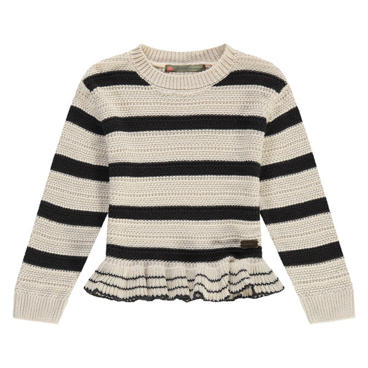 Cream & Black Stripe Ruffle Sweater