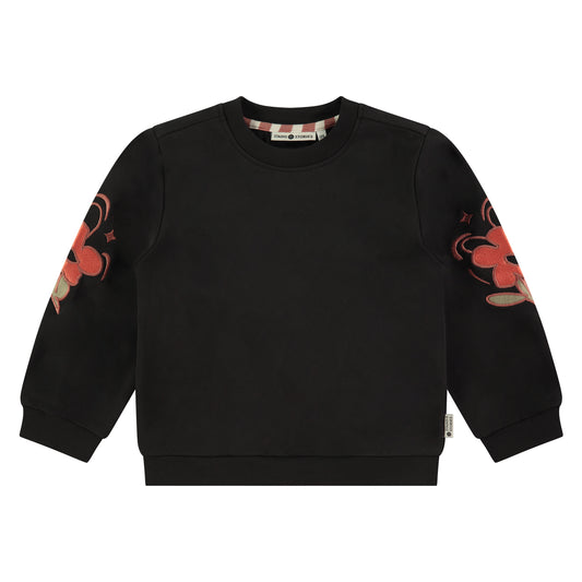 Black Flower Embroidered Sweatshirt