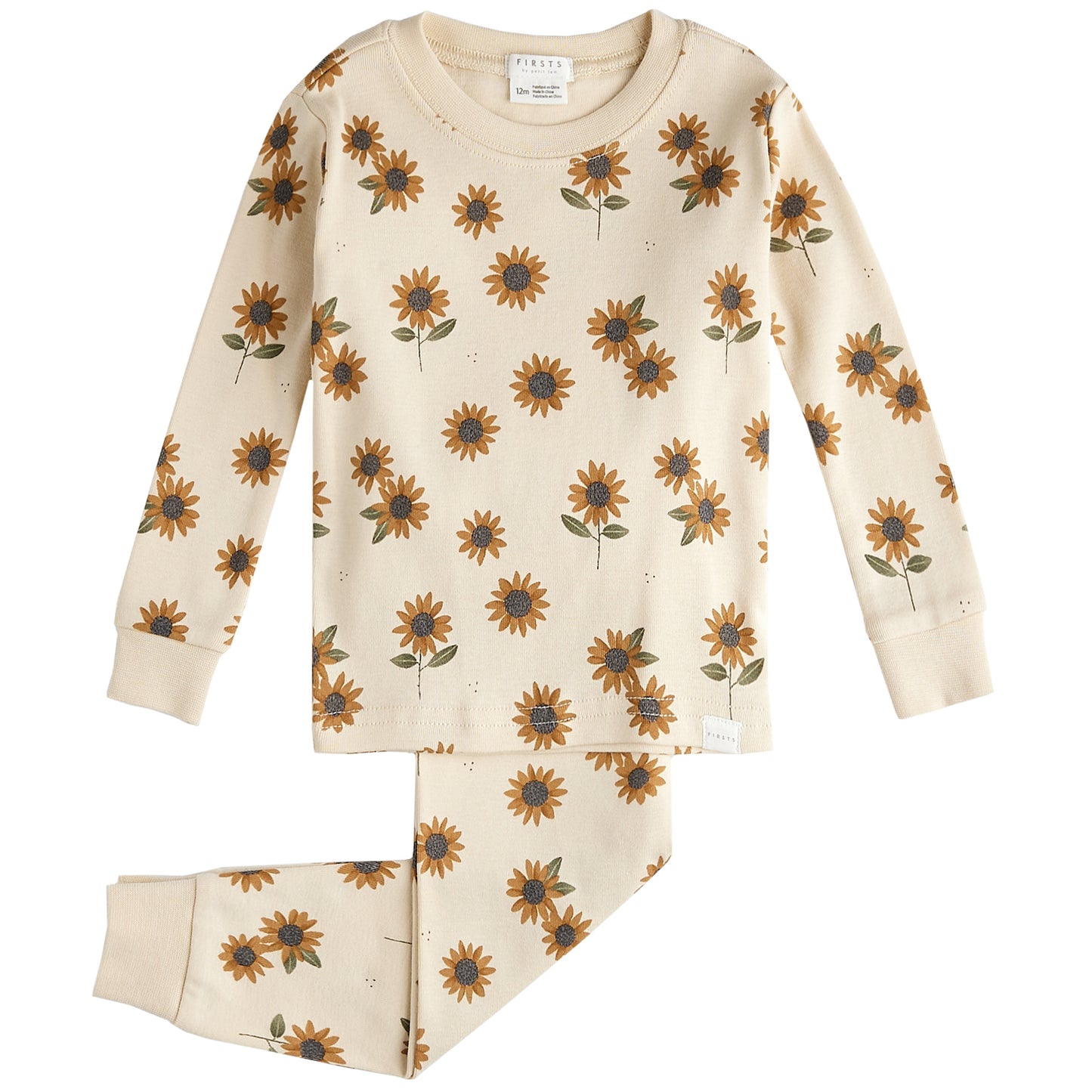 Sunflower Print on Antique White Infant PJ Set