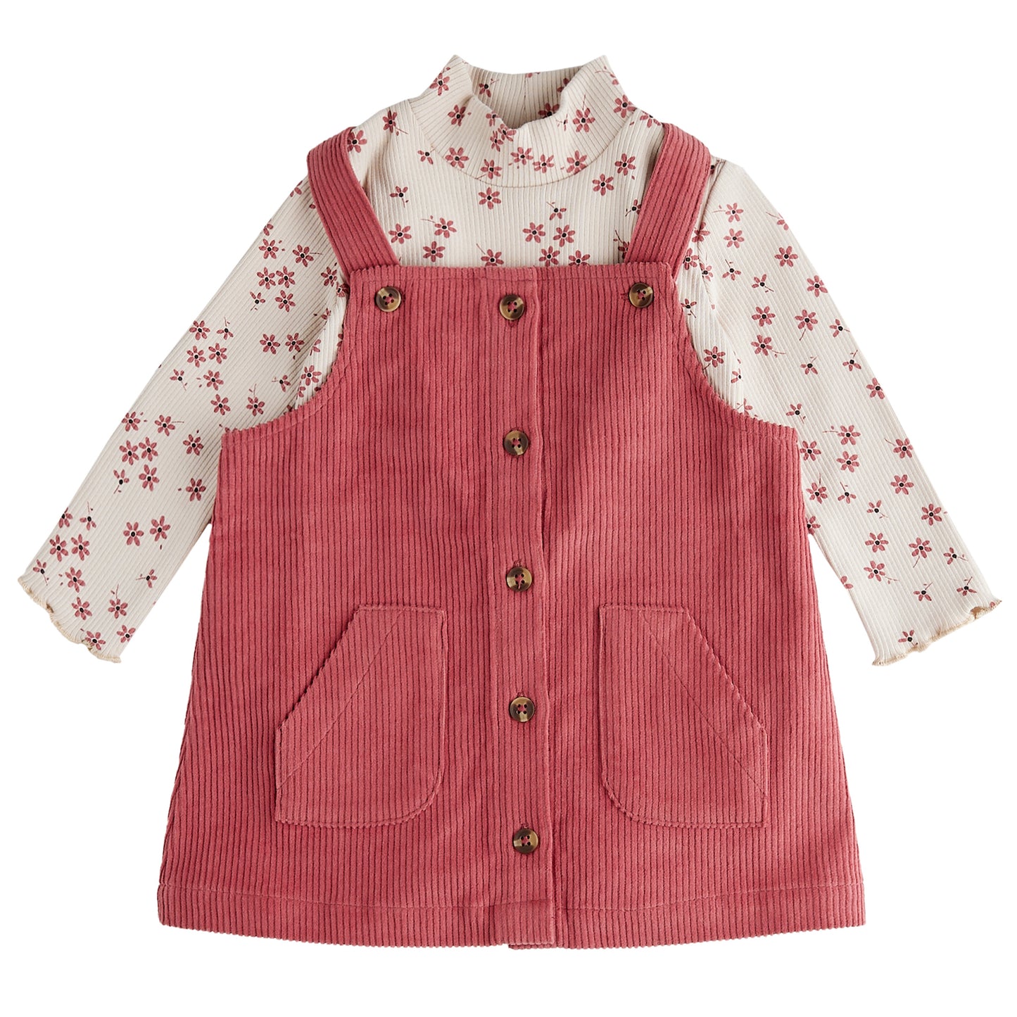 Raspberry Corduroy Overall Dress Set