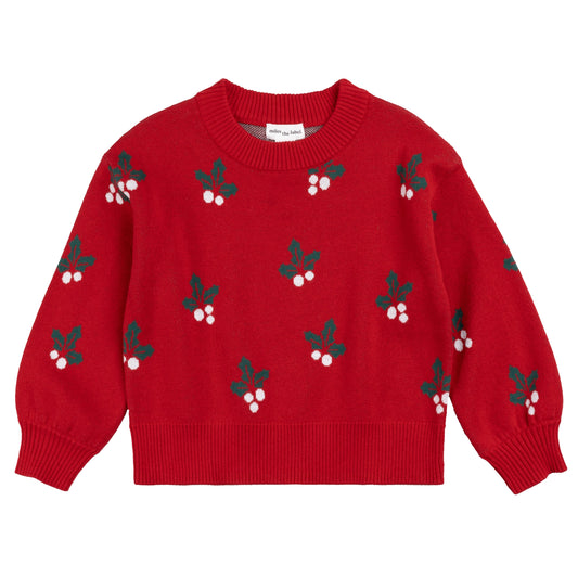 Merry Mistletoe on Ribbon Red Jacquard Sweater