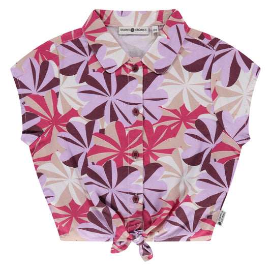 Pink & Purple Tropical Floral Button Knot Front Shirt