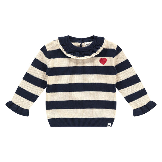Navy & White Heart Stripe Sweater