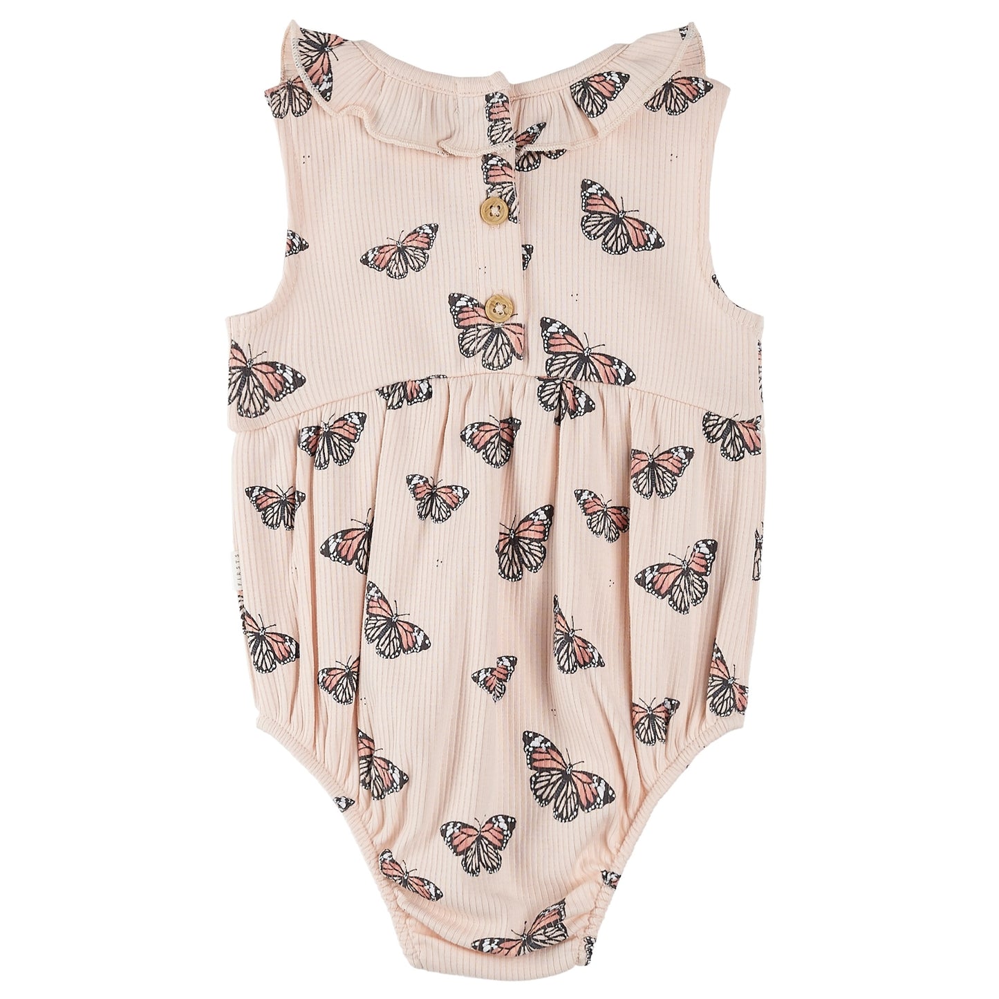 Monarch Print on Ribbed Cherry Blossom Bubble Romper