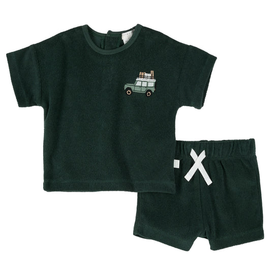 Military Green Terry Shorts Set