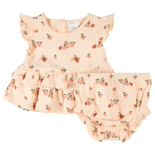 Agrumes Print on Barely Coral Ribbed Outfit Set