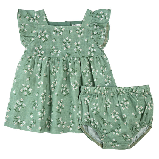 Exotic Flowers Print on Laurel Cross Hatch Dress Set
