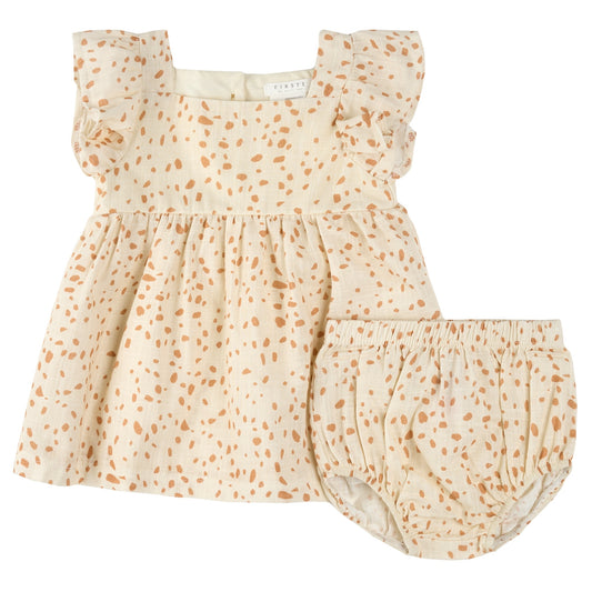 Spots Print on Antique White Cross Hatch Dress Set