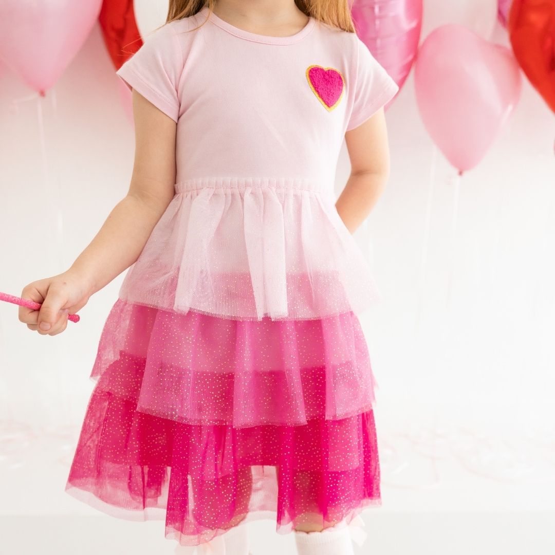 Pink Petal Valentine's Day Short Sleeve Tutu Dress