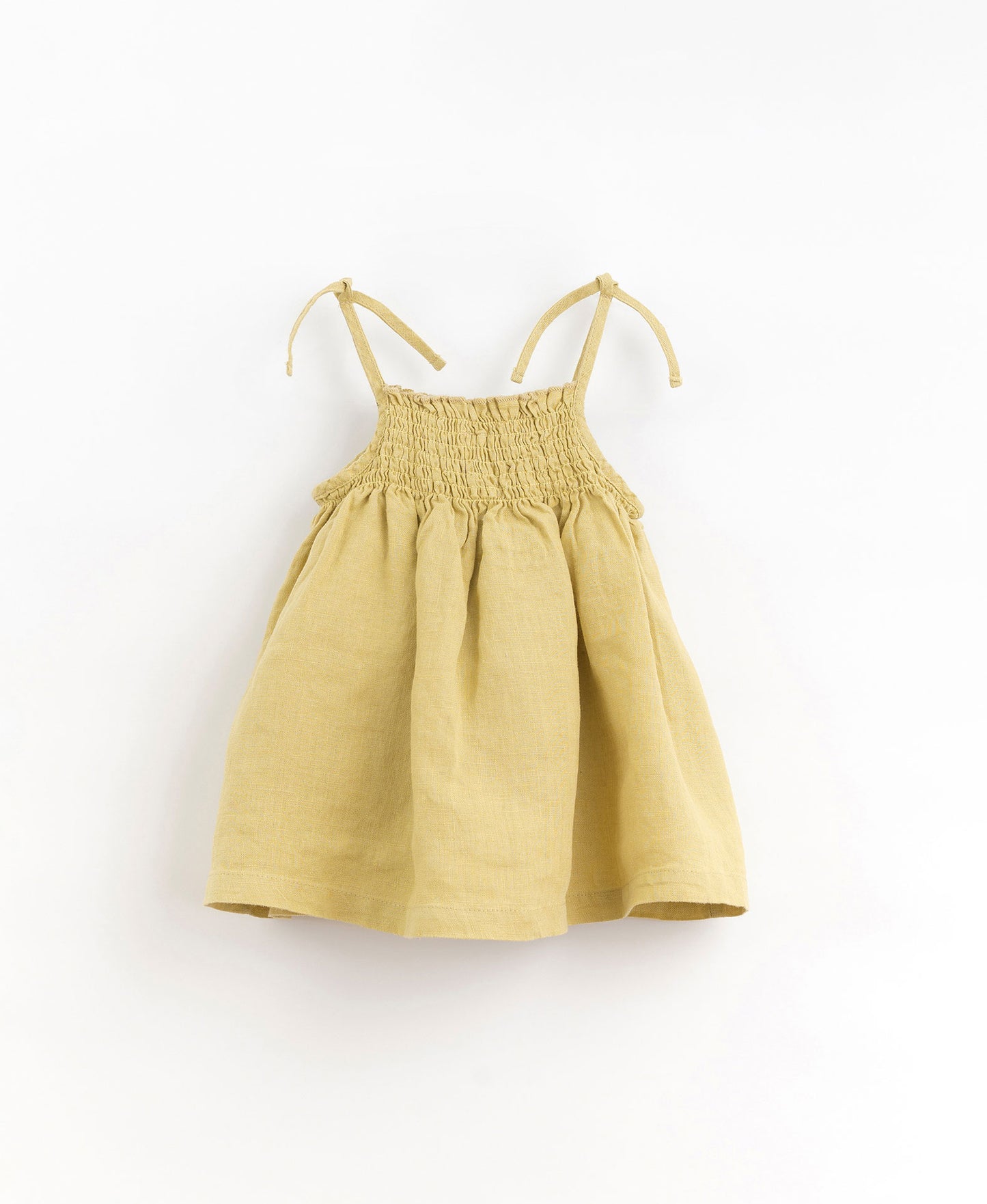 Linen dress with bows on the straps - lime