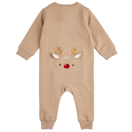 Littlest Reindeer on Taupe Fleece Playsuit