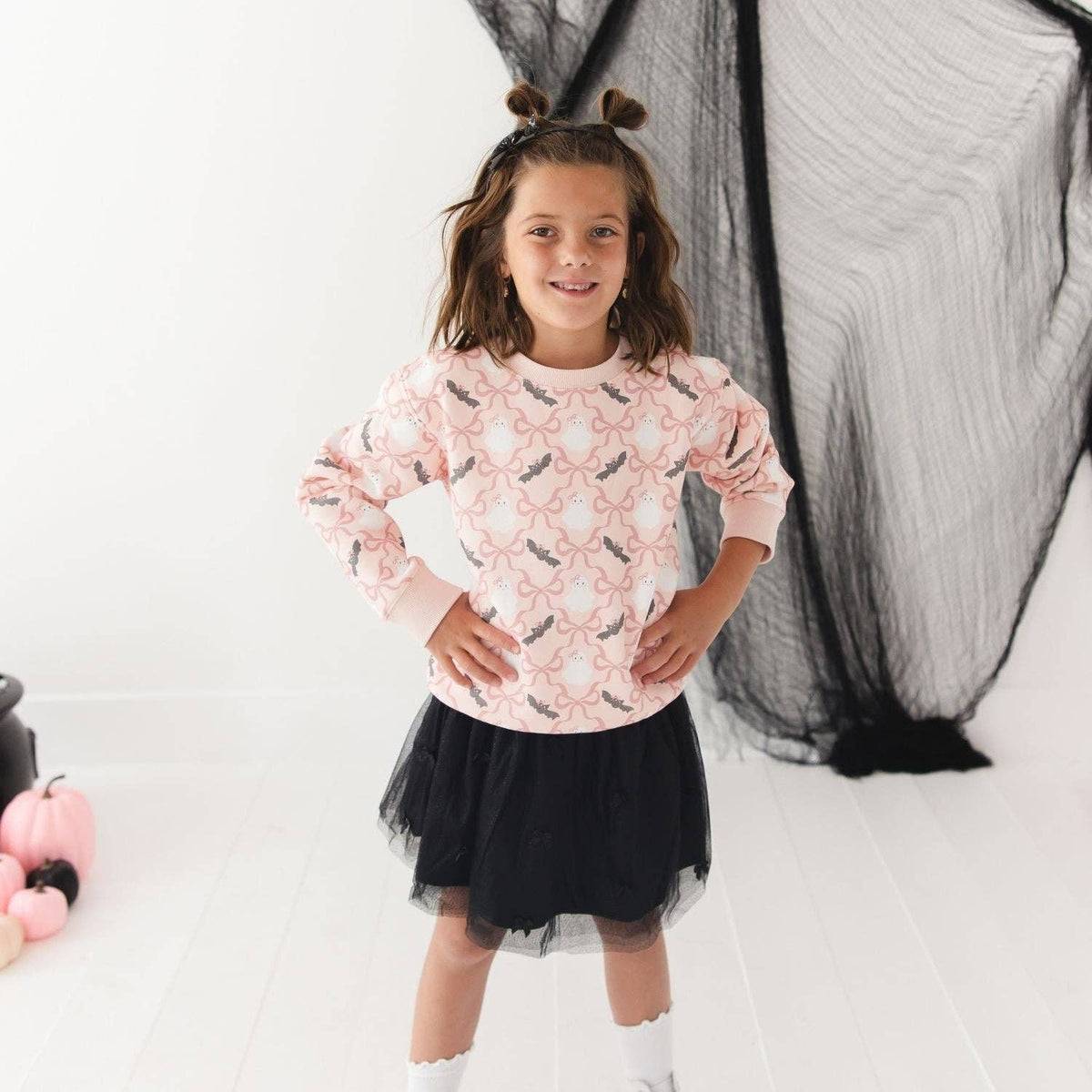 BAT AND GHOST TRELLIS HALLOWEEN SWEATSHIRT