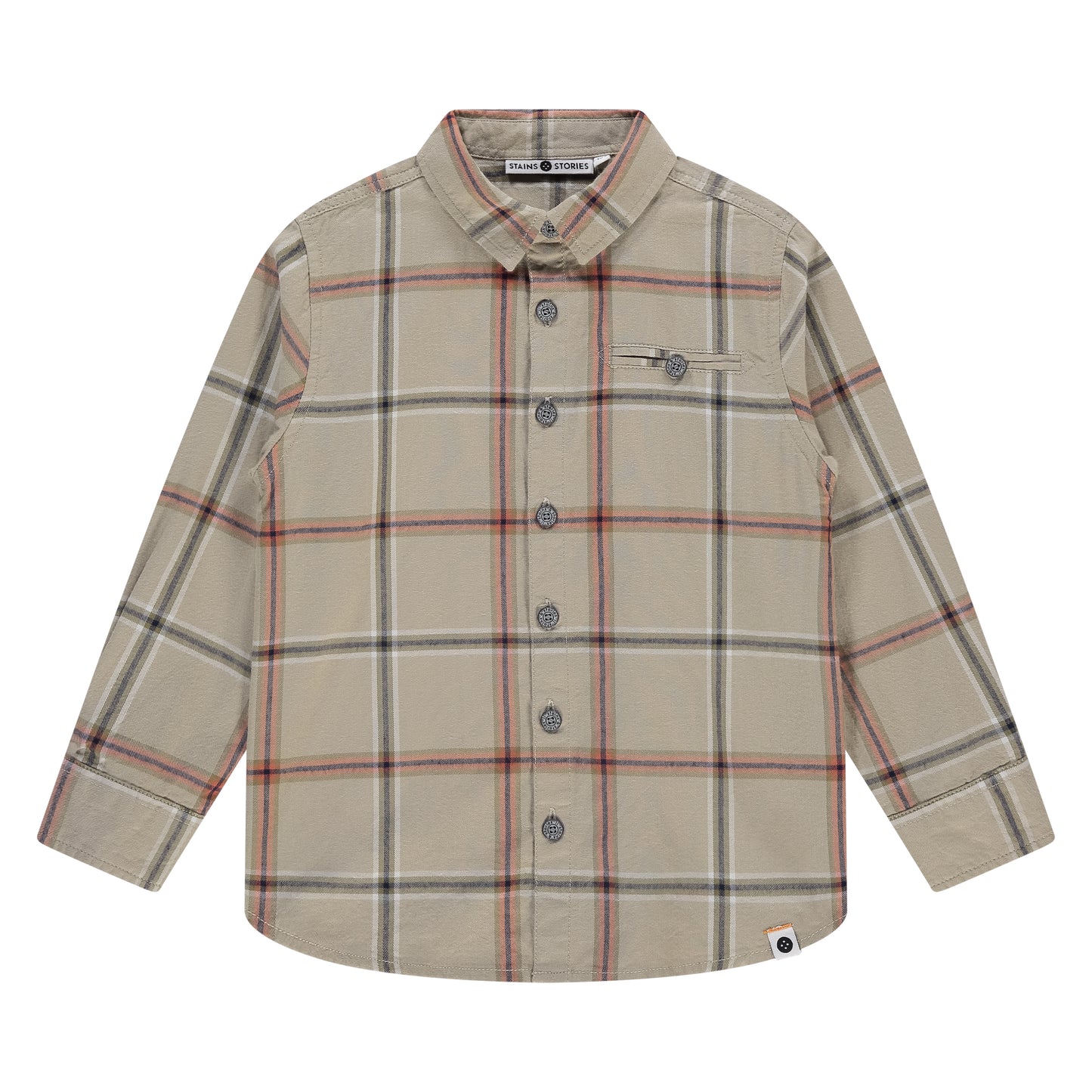 Khaki & Orange Plaid Button Down Shirt
