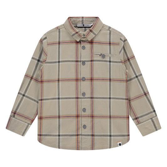Khaki & Orange Plaid Button Down Shirt