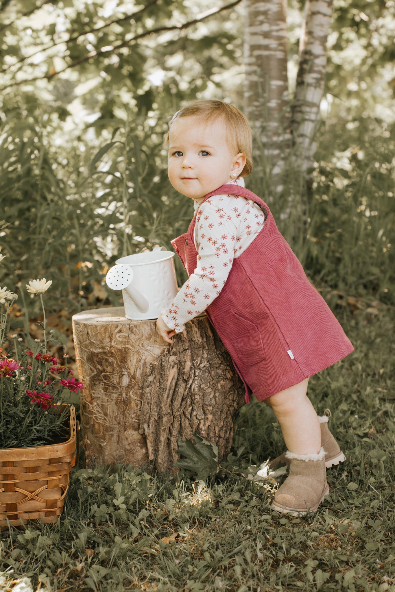 Raspberry Corduroy Overall Dress Set