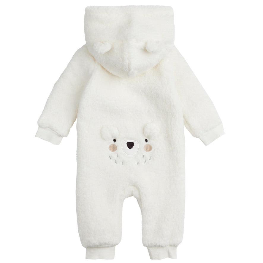 Polar Bear on Hooded Sherpa Playsuit