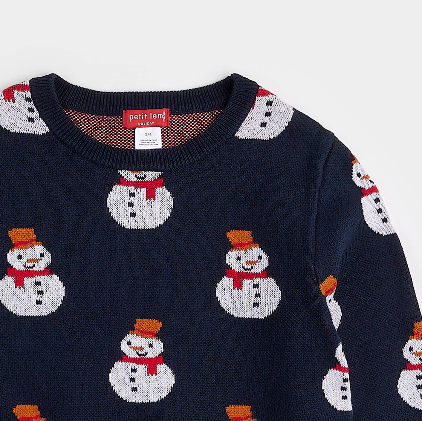 Snowman on Dress Blue Knit Sweater