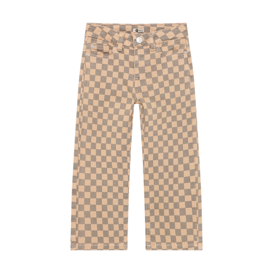 Tan Check Wide Leg Denim
