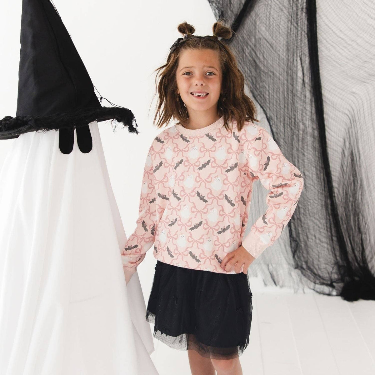 BAT AND GHOST TRELLIS HALLOWEEN SWEATSHIRT