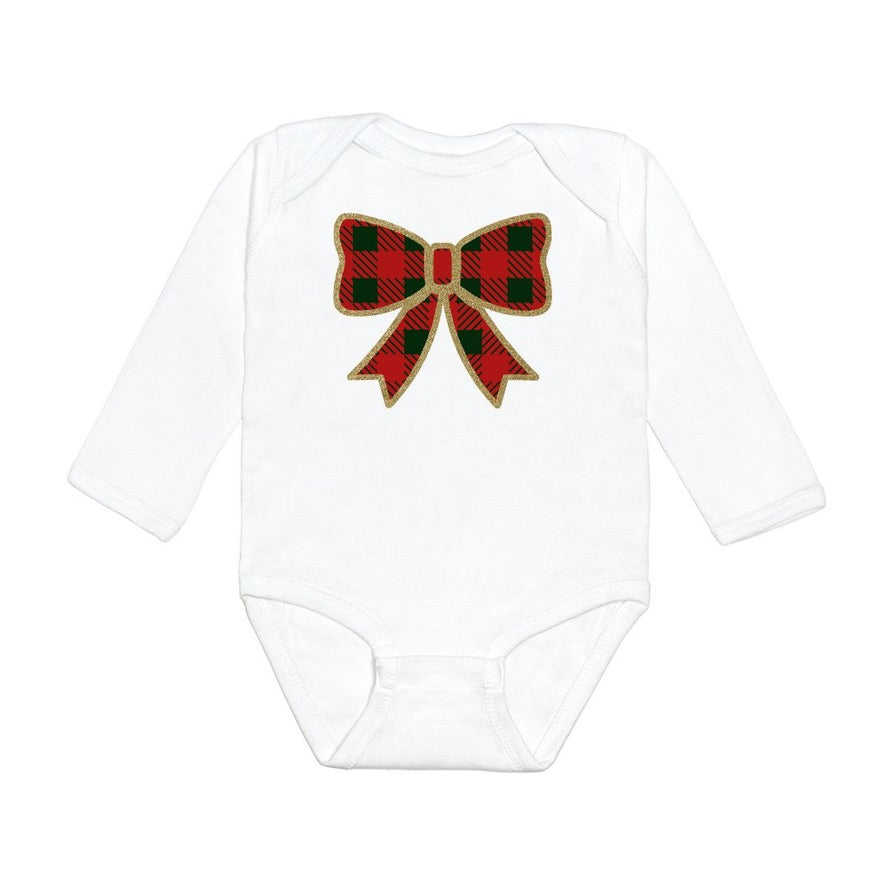 Christmas Plaid Bow Long Sleeve Bodysuit