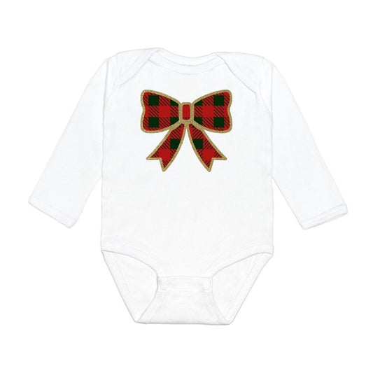 Christmas Plaid Bow Long Sleeve Bodysuit