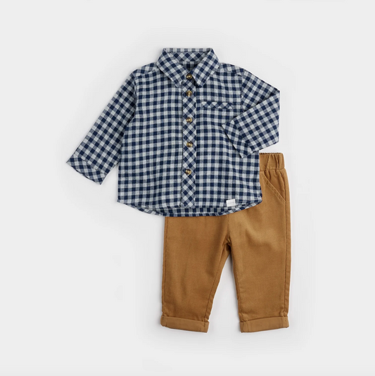 Asphalt Gingham Twill Shirt Set with Corduroys