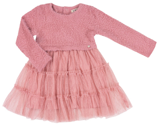 Mauve Fur & Mesh Twirl Dress