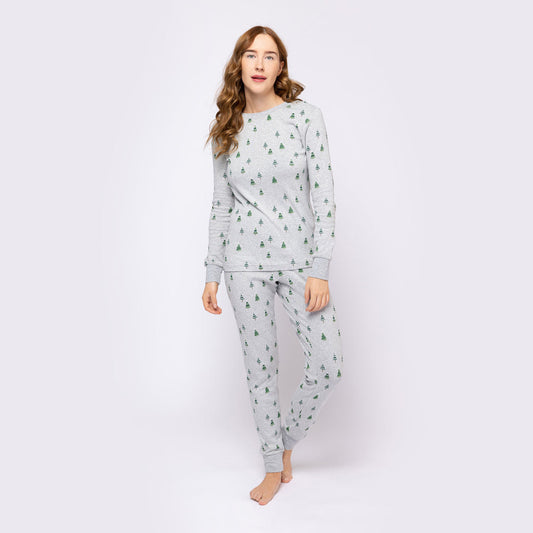 O Christmas Tree Print on Heather Grey Women's PJ Set