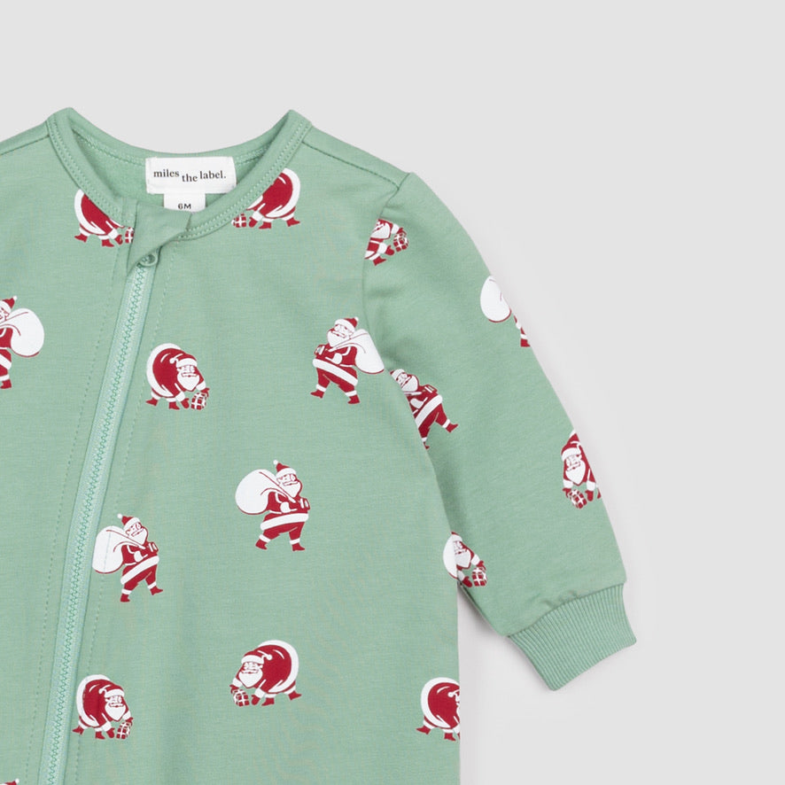 Santa Print on Mint Green Coverall