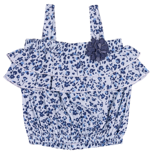 blue leopard tiered ruffle tank