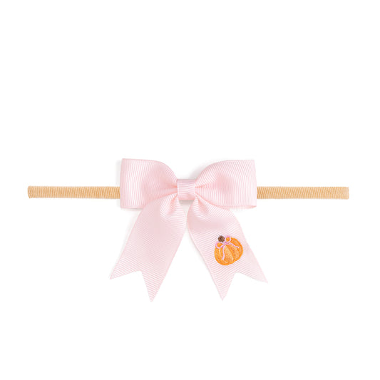 PUMPKIN EMBROIDERED BOW BABY HEADBAND