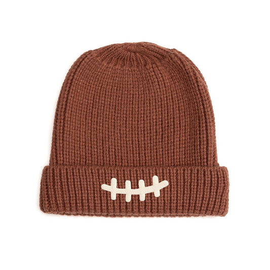 Football Lace Patch Beanie - Mocha