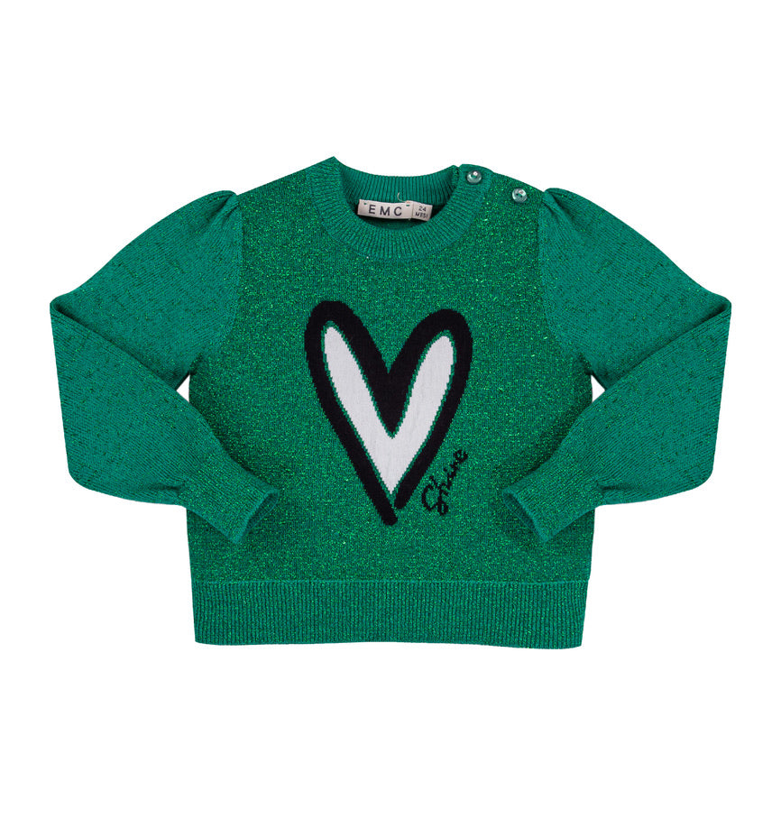 Green Glitter Heart Sweater