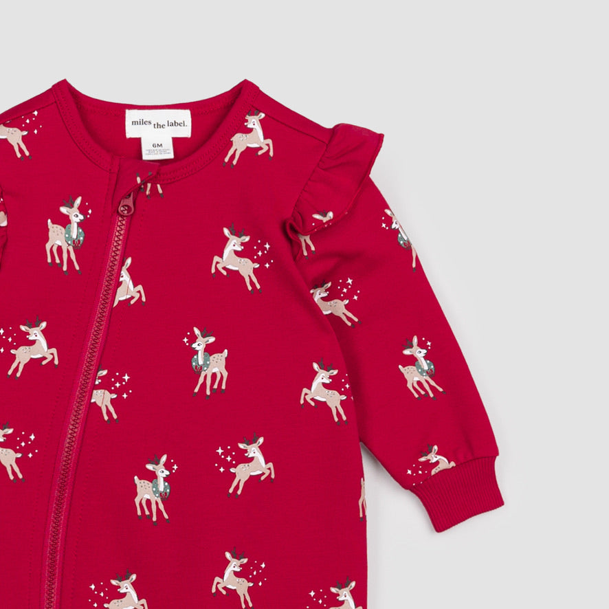 Reindeer Print on Ruffle Red Coverall