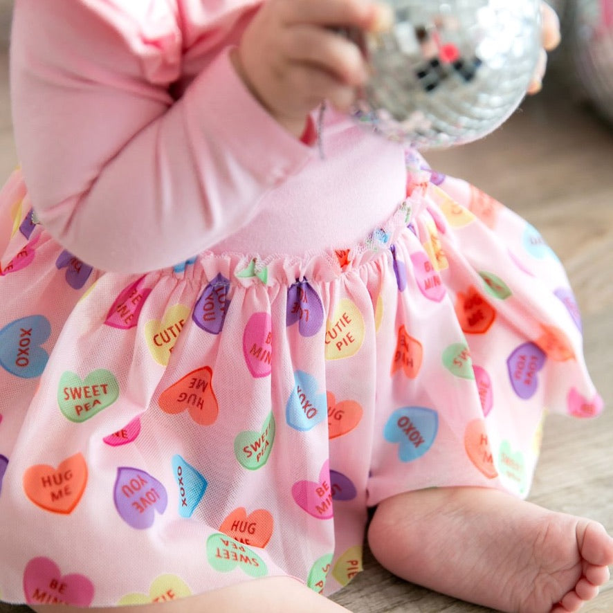 Candy Hearts Valentine's Day Long Sleeve Tutu Bodysuit