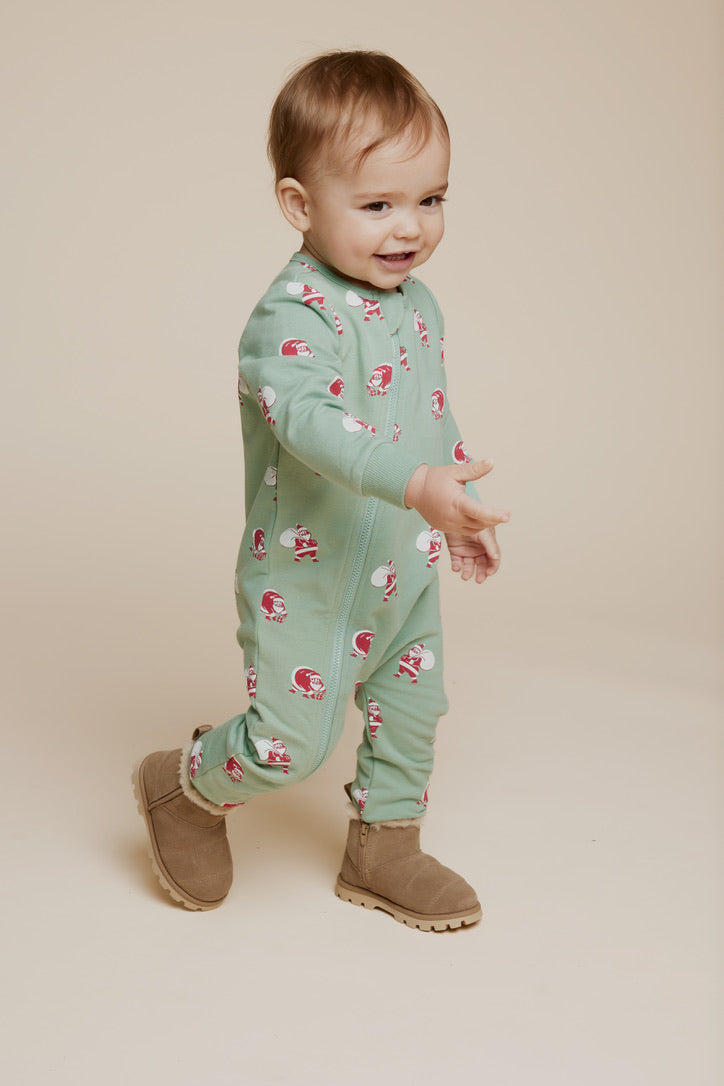 Santa Print on Mint Green Coverall