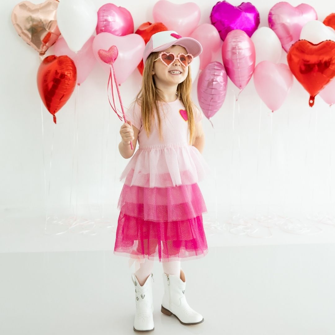 Pink Petal Valentine's Day Short Sleeve Tutu Dress