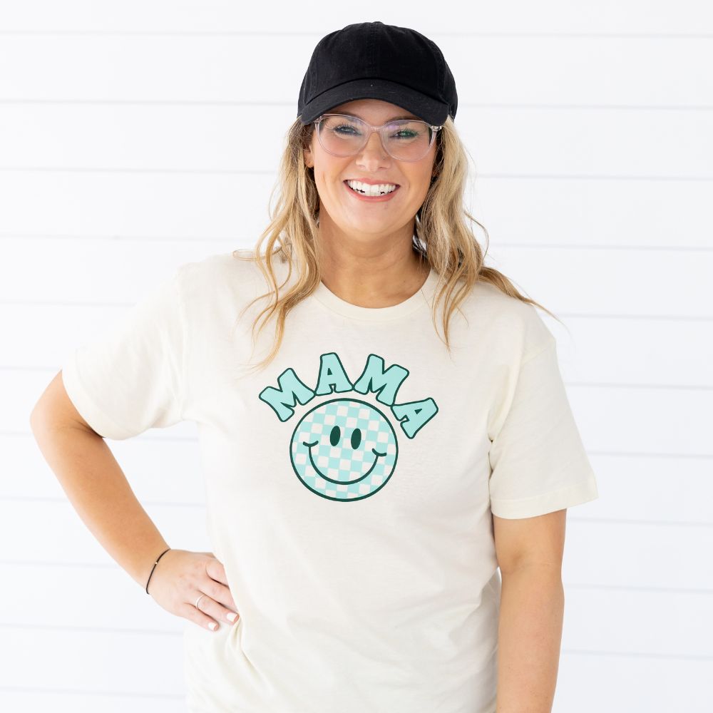 MAMA Smiley Checkered Adult Short Sleeve Tee
