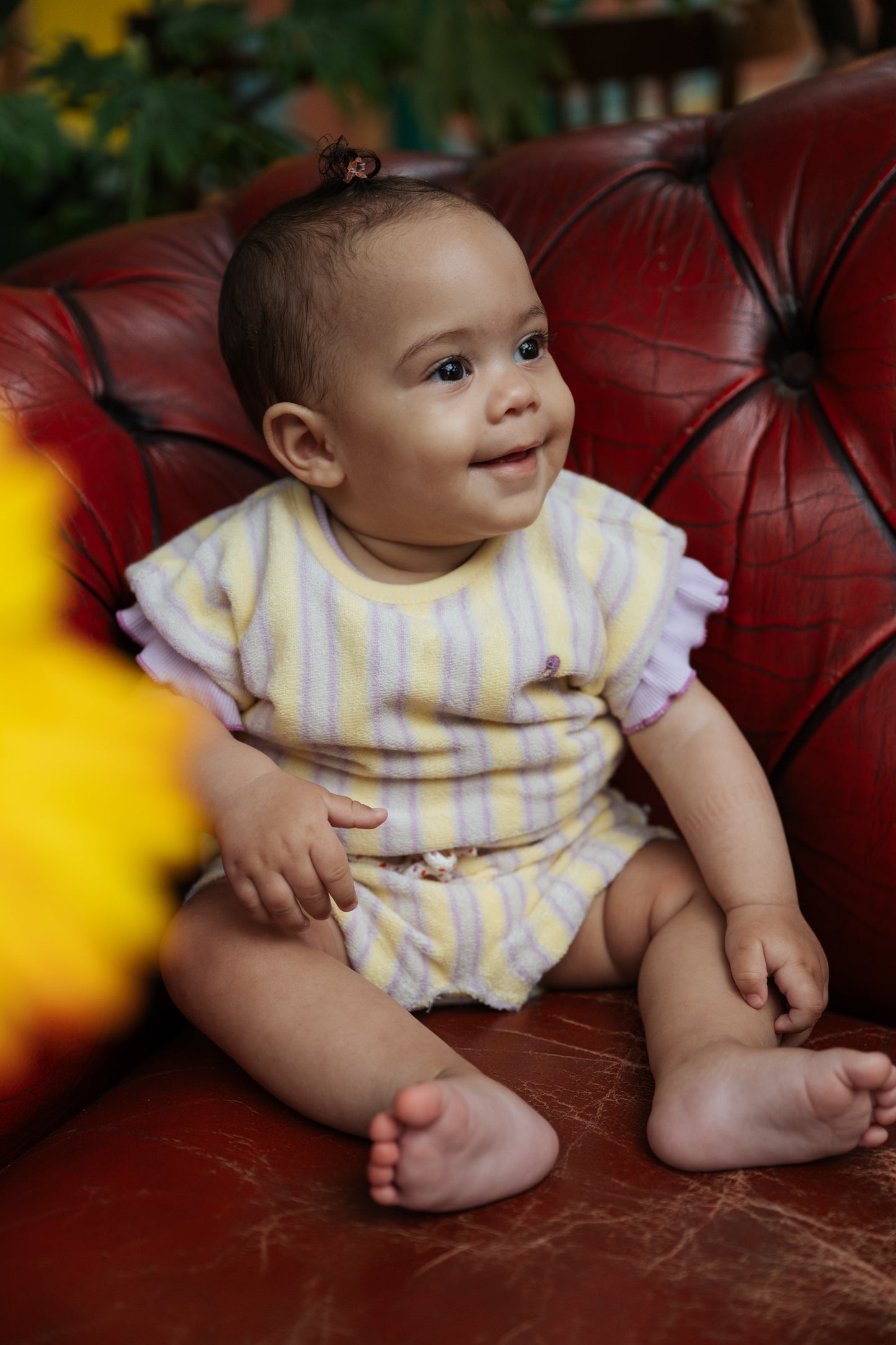 Purple & Yellow Stripe Terry Romper