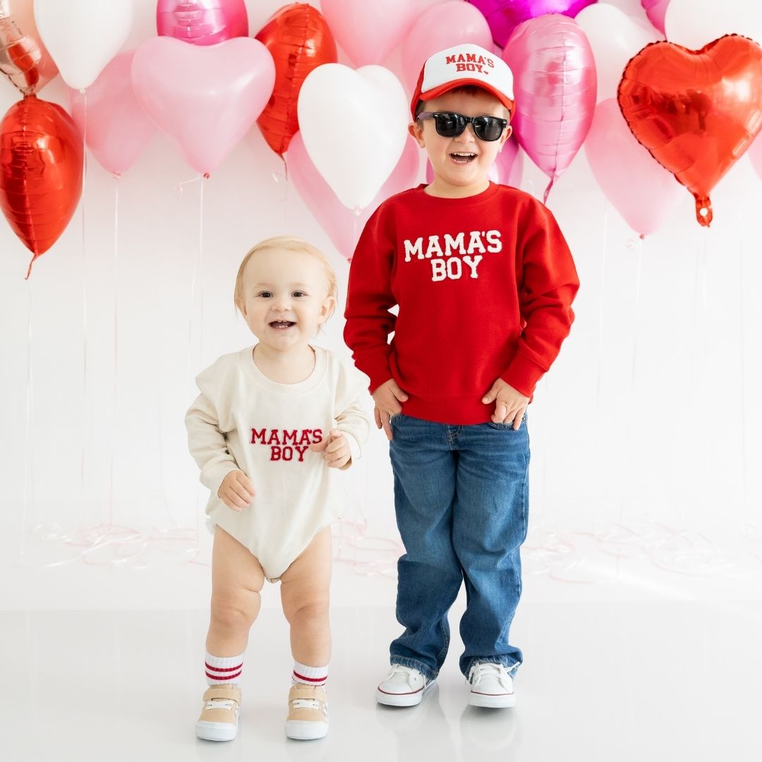 Mama's Boy Patch Valentine's Day Long Sleeve Romper