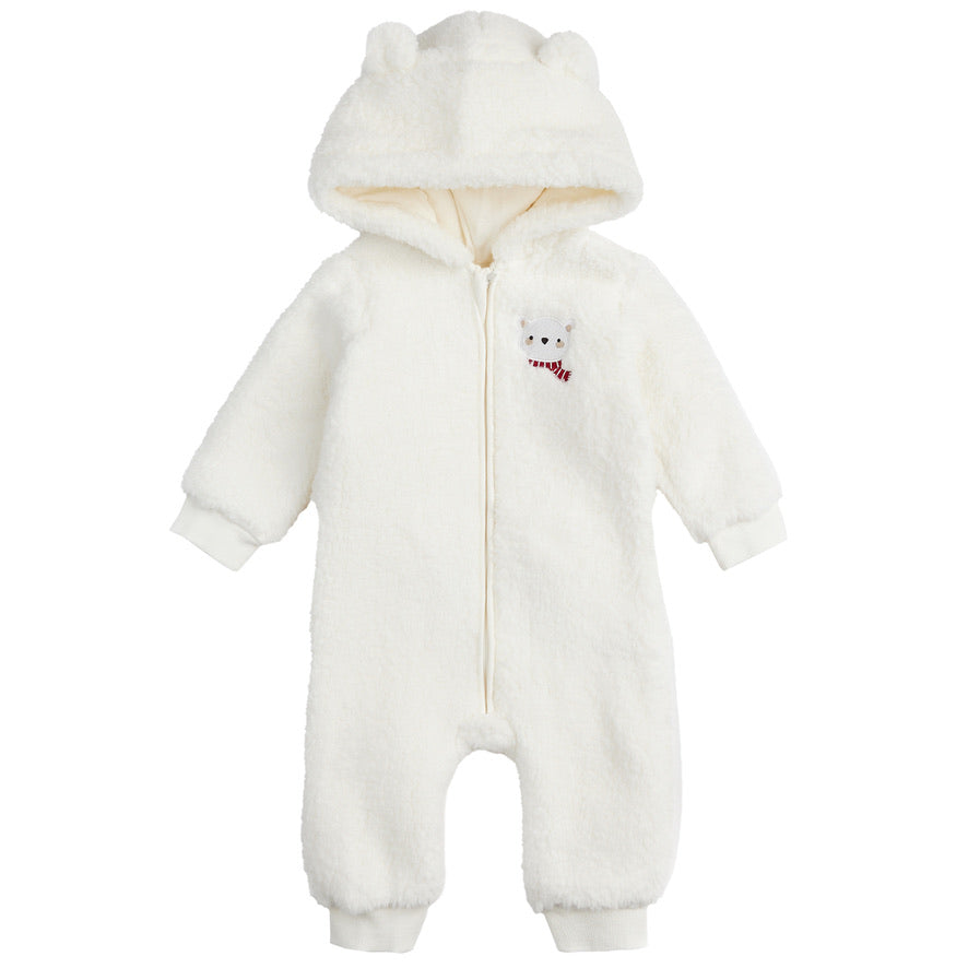 Polar Bear on Hooded Sherpa Playsuit