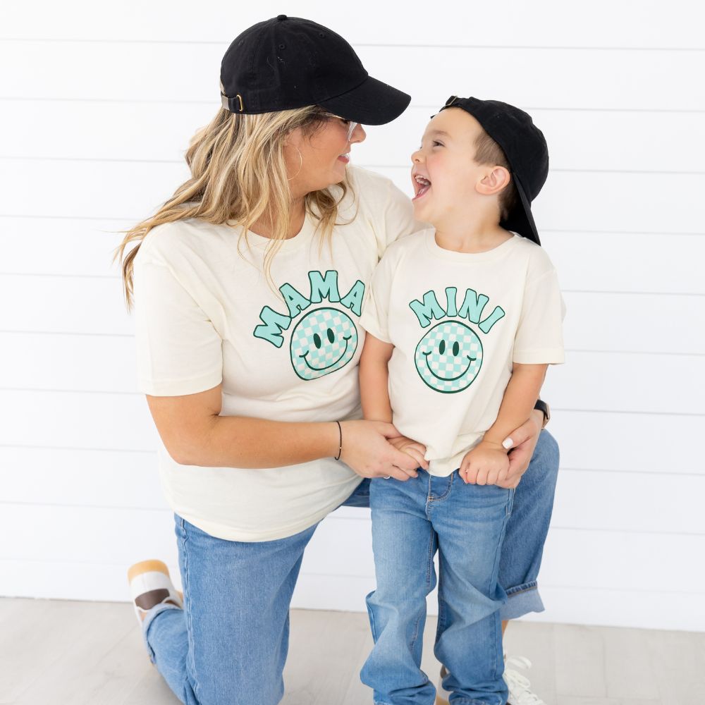 MAMA Smiley Checkered Adult Short Sleeve Tee